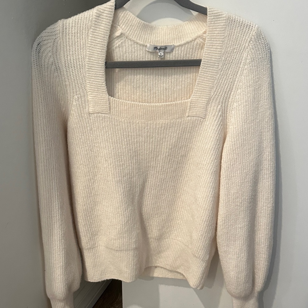 Madewell Ivory Square-Neck Ribbed Pullover